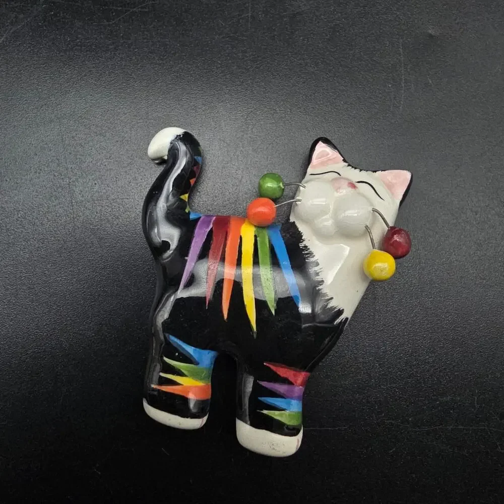 Ceramic Rainbow Cat Brooch Brooch LGBTQ Pride Cat Lover Gift
